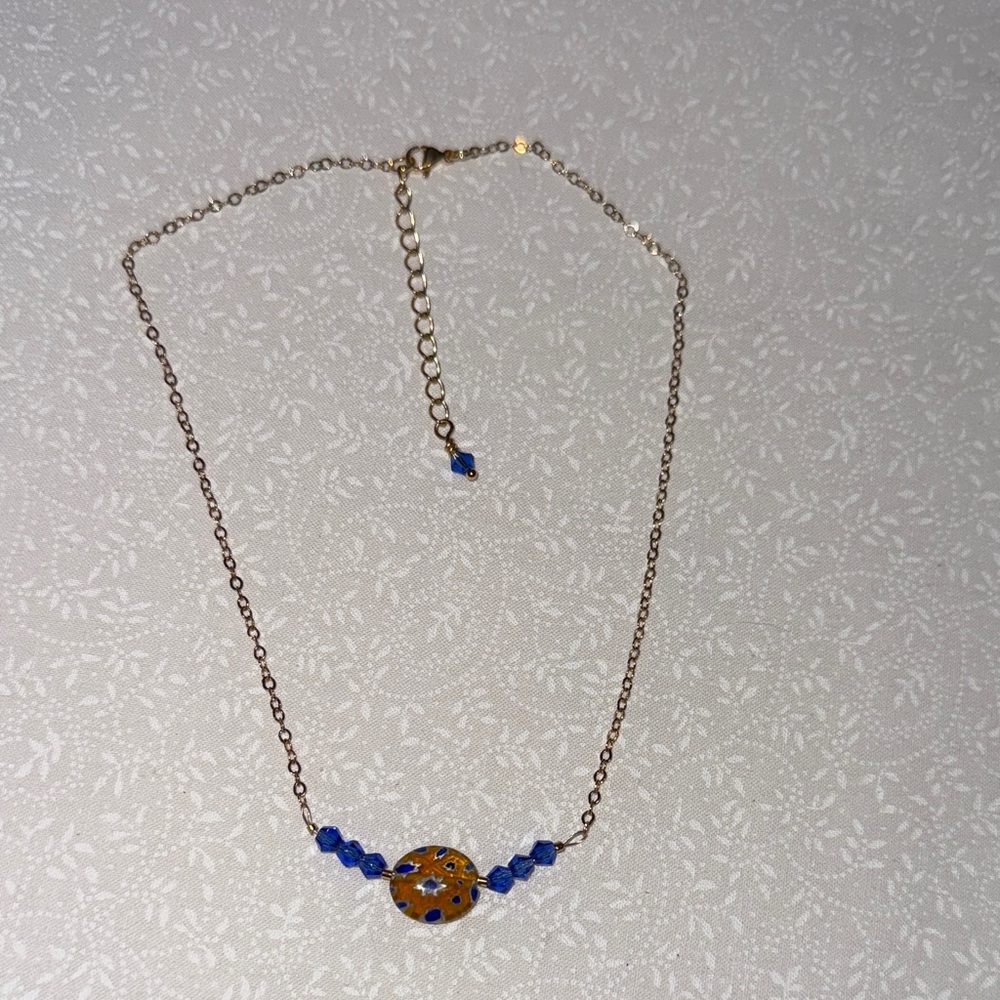 Chic Gold and Blue Glass Bead‎ Choker